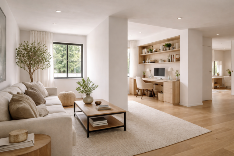 tabique de pladur en vivienda reformada en Bizkaia separando espacios con acabado limpio