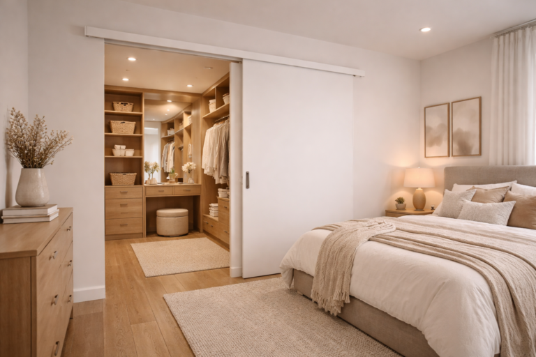 tabique de pladur con puerta corredera integrado en vivienda de Bizkaia