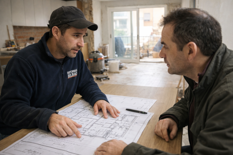 profesional reformas Bilbao hablando con cliente