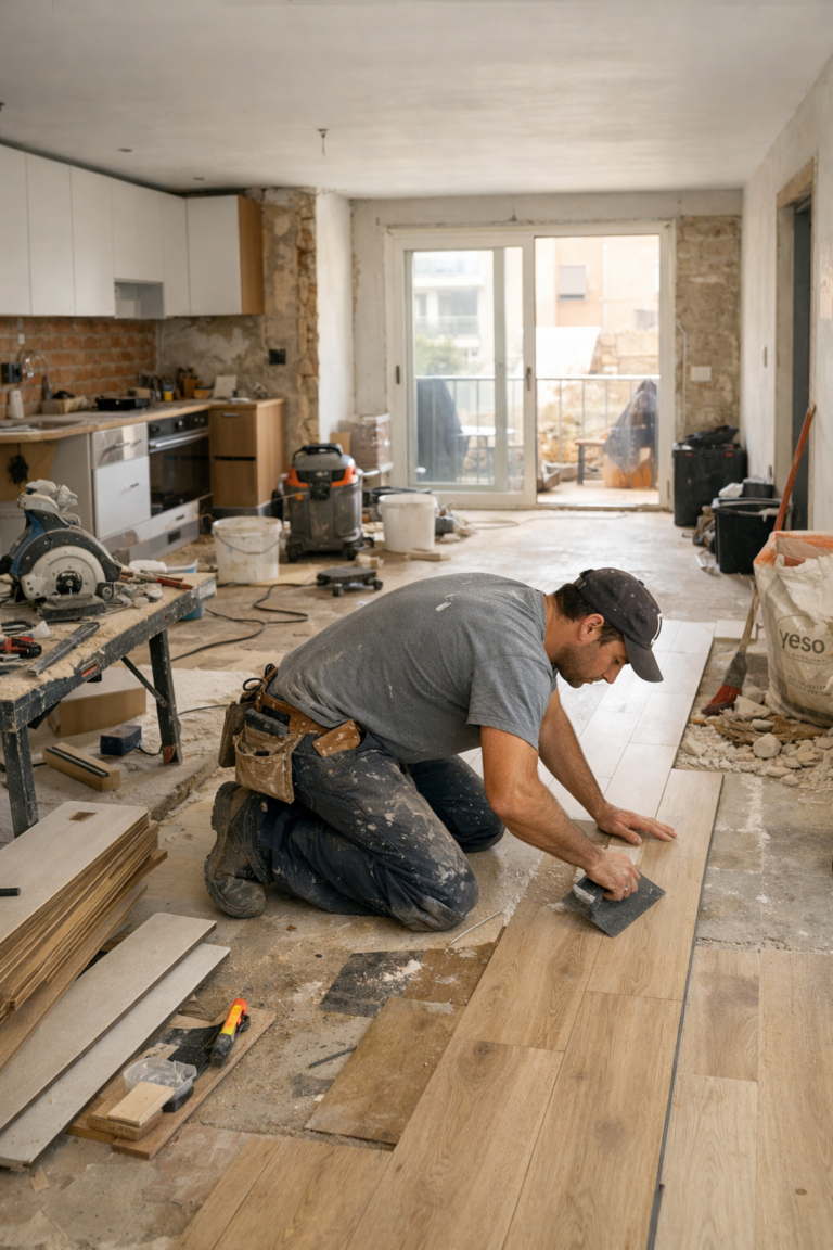 Reforma piso en Bilbao, operario trabajando